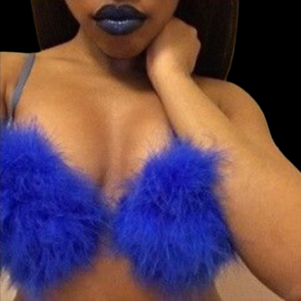 Blue Feather Fluffy Bra Rave EDC Costume New All Sizes